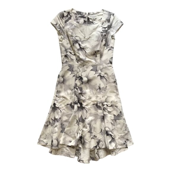 Charlotte Brody A-Line Sheath Dress Womens 4 Gray White Floral Fit & Flare Silk - Picture 1 of 10